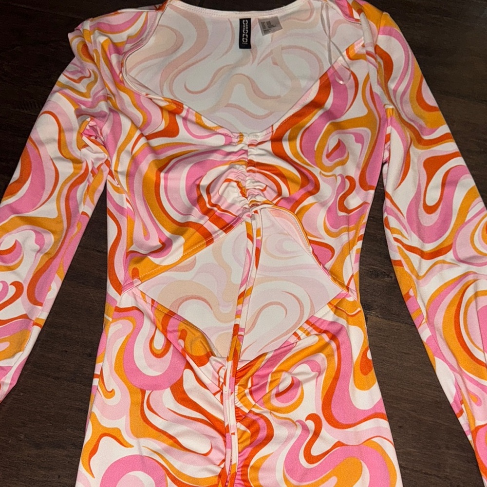 Divided Pink and Orange Long Sleeve Tie Front Blouse